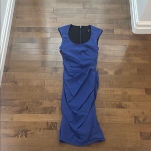Le Chateau Blue Asymmetrical Ruched Sheath Dress